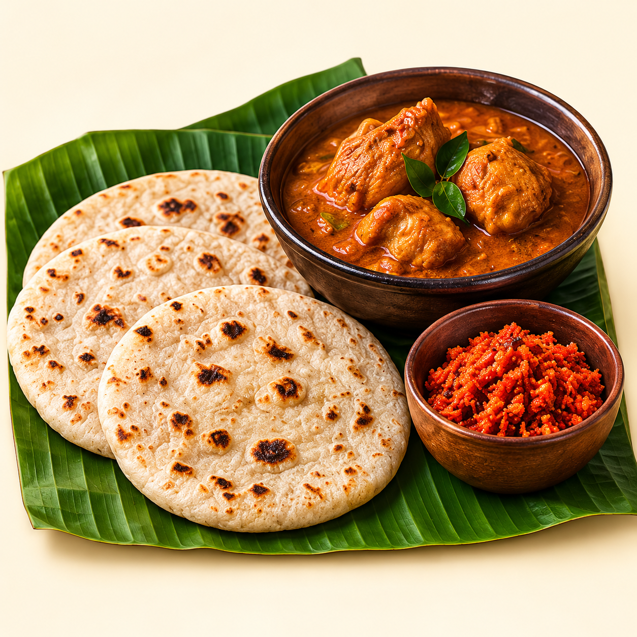 Menu 1 - Pol Roti (3) with Chicken Curry & Lunumiris